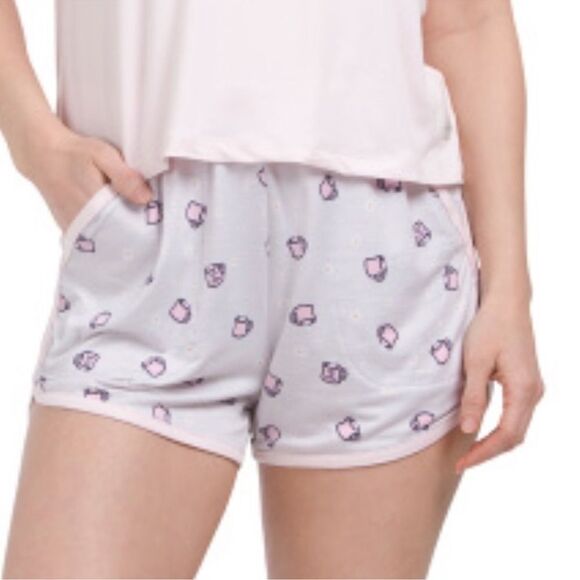 Life is Good Light Pink Navy Coffee Cup Graphic Short Sleeve Top & Shorts PJ Set - Picture 5 of 15